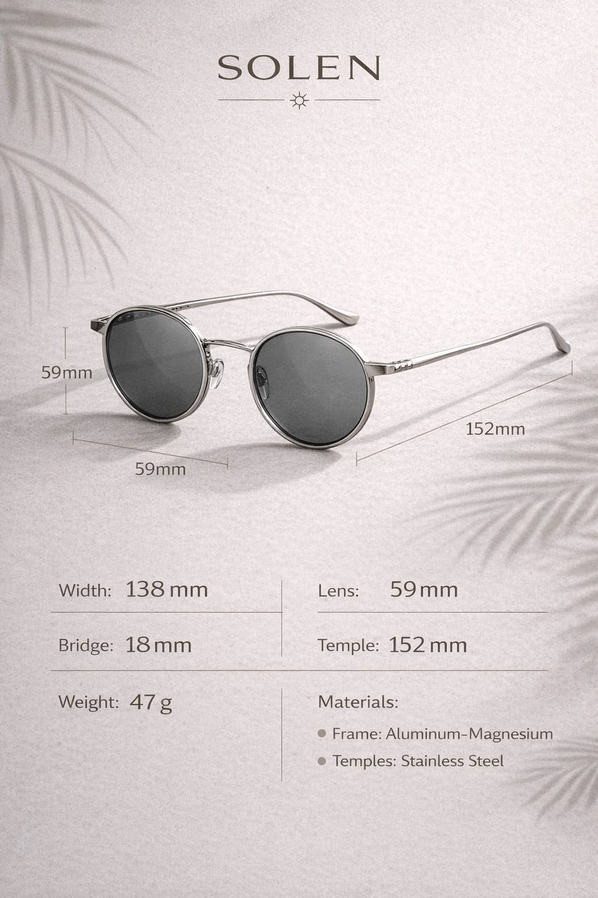 SOLEN Polarized Sunglasses – Round Frame, UV400 Protection, Lightweight Metal